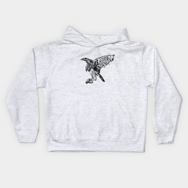 Harpy Eagle Ink Drawing Kids Hoodie by Fireside Press